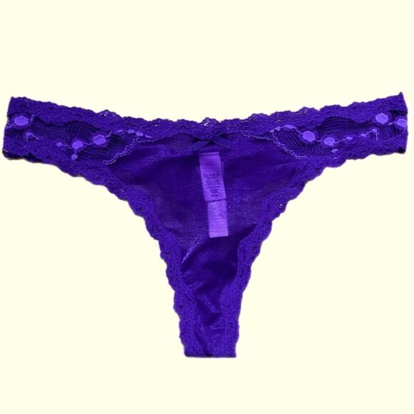 Victoria’s Secret Dream Angels Shine Mesh lace trim Thong Panty purple Medium - Picture 4 of 4